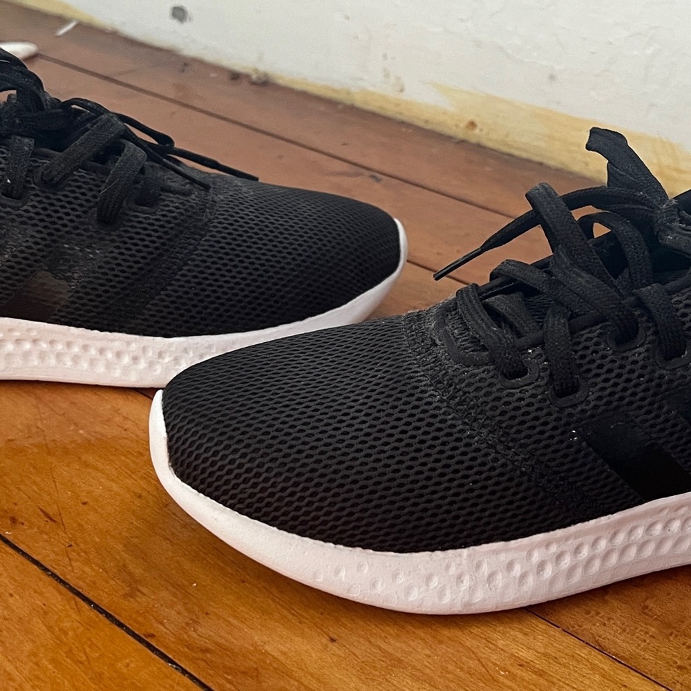 Adidas Black Mesh Sneakers with White Soles